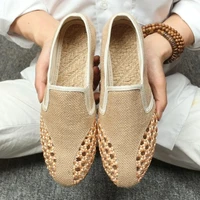 Chinese Style Hollow Summer Breathable Sweat-Absorbing Beef tendon Bottom Soft Bottom Linen Canvas M,en's Slip-On Men's Shoes 1