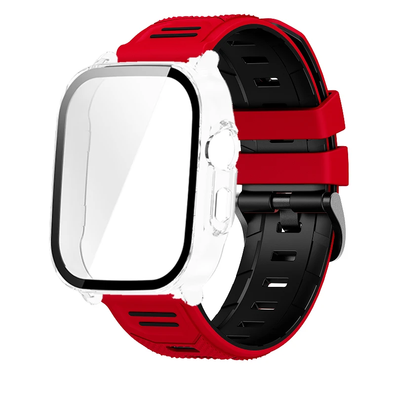 Breathable Silicone Strap with PC Glass Case – 2-in-1 Bracelet and Screen Protector