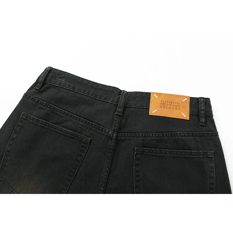 Real picture High-end trend men's loose straight jeans Pants Crushed holes style fashion casual wear New Products