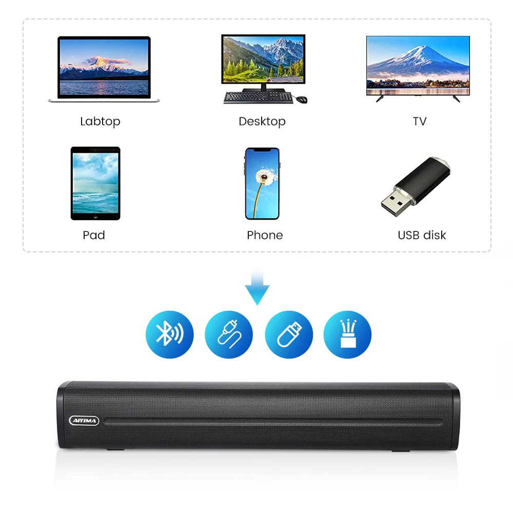 AIYIMA Hifi Music Wireless Bluetooth Speaker Bluetooth Subwoofer Soundbar TV Audio Echo Wall Computer Speaker Home Theater