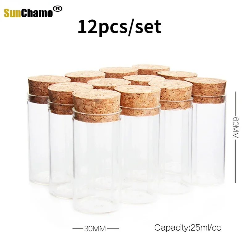 Glass Bottles Mini Glass Bottles 30x60mm Mini Glass Wishing Bottle With Cork Stoppers Clear Drifting Small Bottles For Home Decor Supplies 12pcs/set Decoration