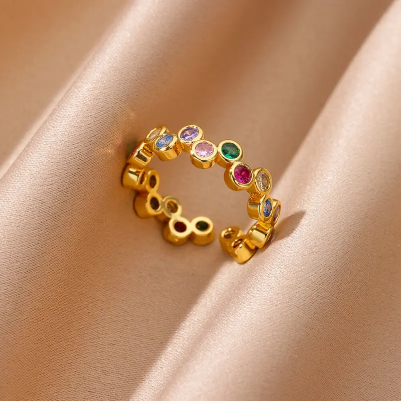 Zircon Geometric Heart Rings Stainless Ste..