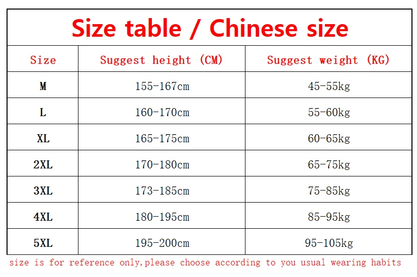 KRCVES Vest Size Chart