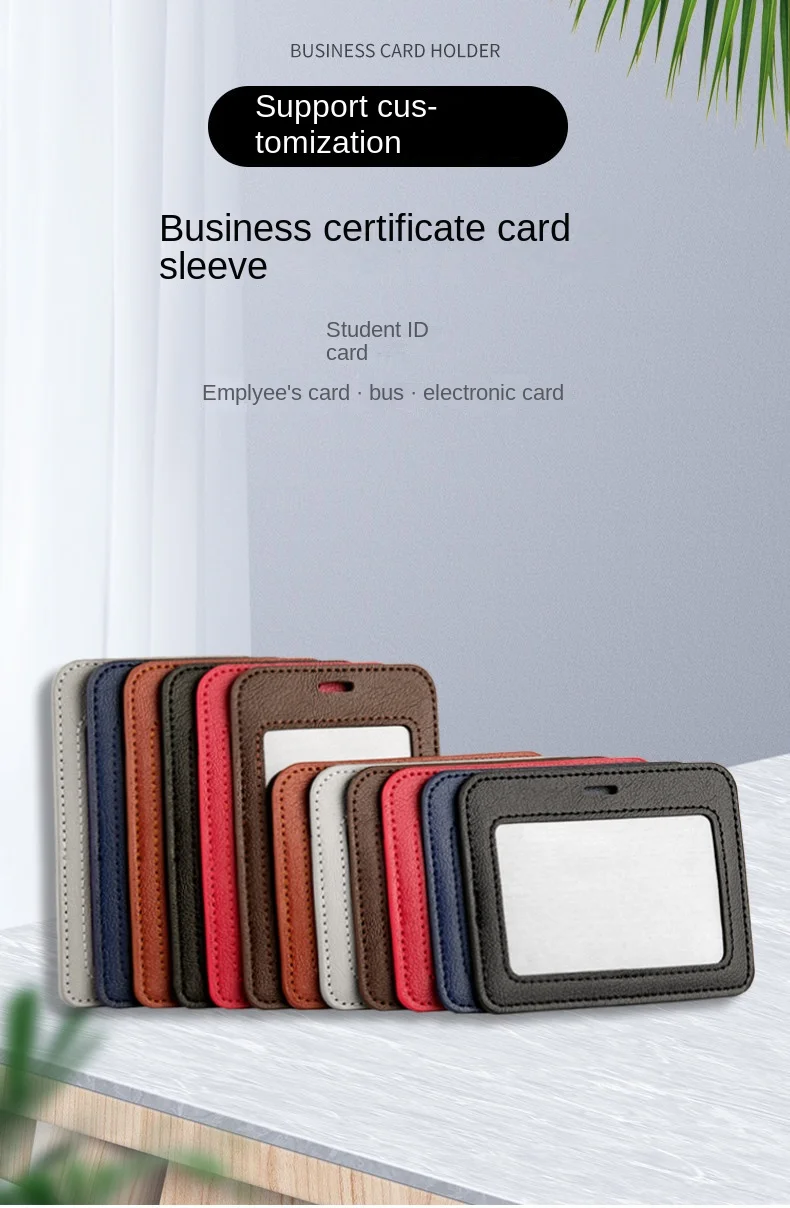 PU Card Holder Protect Cover Case Leather Business Credit Card Label Work ID Card Badge Bus ID Holder Student Office Supplies