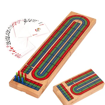 Gioco da tavolo Cribbage in legno Classico gioco da tavolo Cribbage a 3 piste con 9 picchetti Cribbage Gioco da tavolo di carte portatile per interni ed esterni per adulti