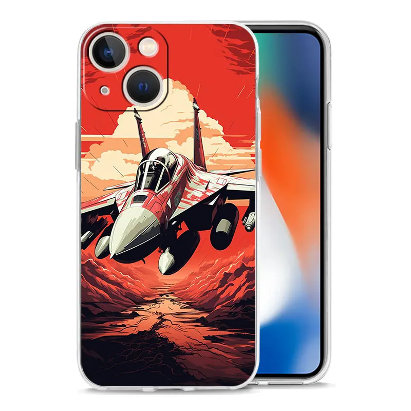Clear Shockproof Silicone TPU Phone Case with Fighter Plane Design
