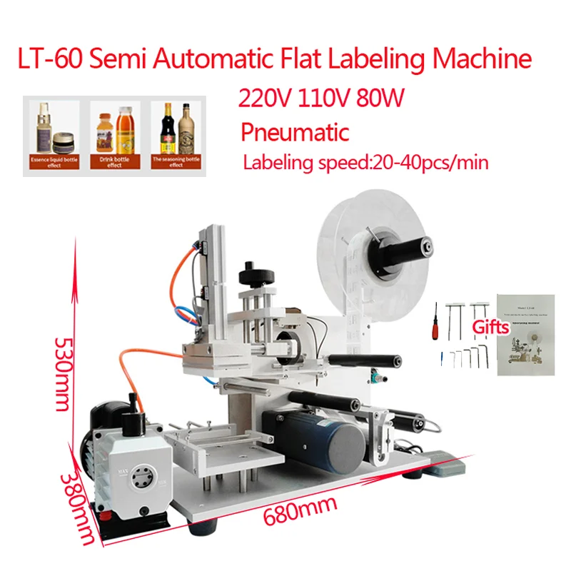 

LT-60 Semi Automatic Pneumatic Flat Labeling Machine Jar Cans Bottle Labeling Device Labeling Equipment