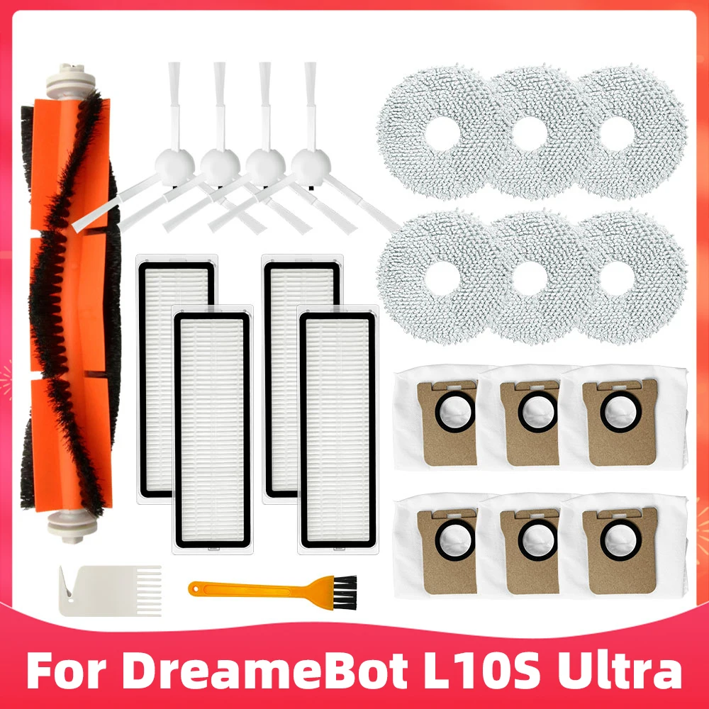 

Сменные детали для робота-пылесоса Dreame Bot L10S, основная и боковая щетки, фильтр НЕРА, тряпка