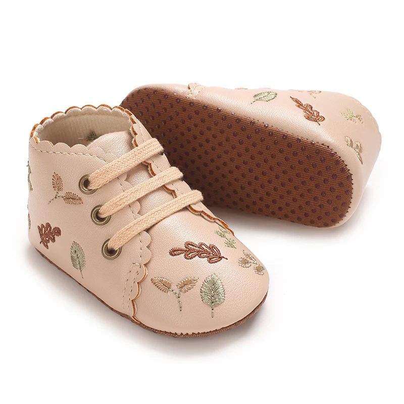 Fashion Spring and Autumn 0-18M Baby Shoes PU Printed Soft Bottom Comfortable Baby Walking Shoes