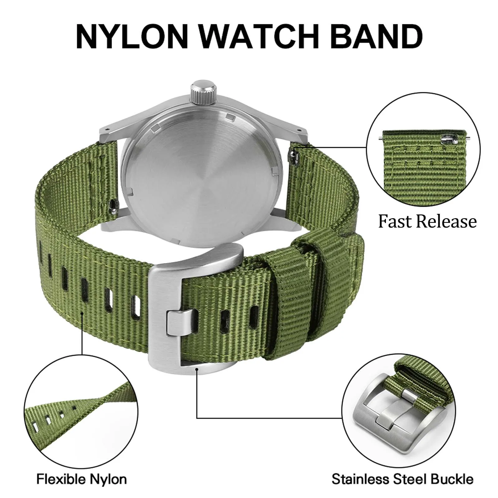 IBENIFIT High Quality Nylon Waterproof Military Sport Watch Strap