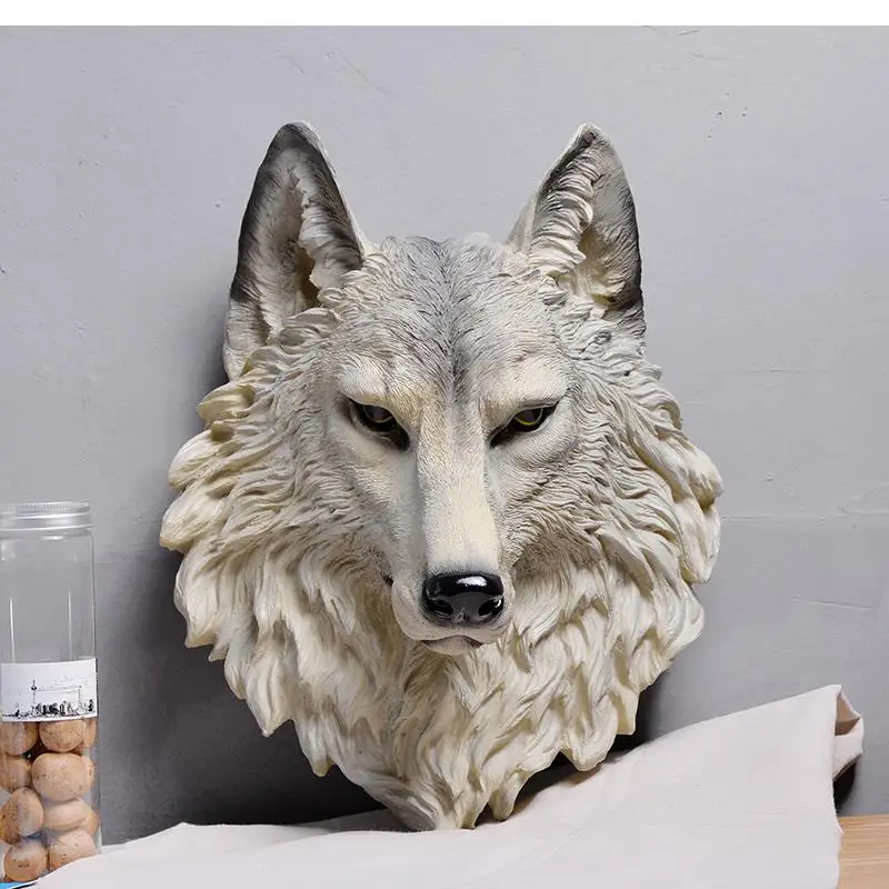 

American Wall Hanging Animal Head Portrait Simulation Wolf Head Wall Decoration Irregular Resin Home Decoration Accessories