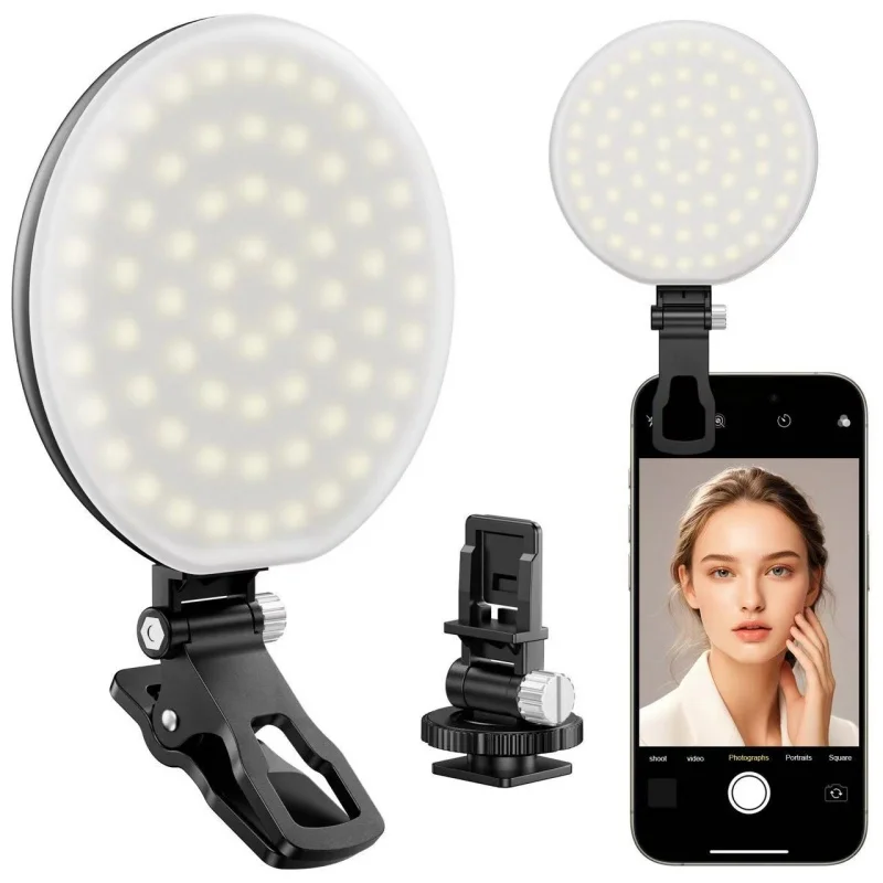 LED Selfie Light Portable Mini Durable Practical Three Stop Dimming Photography Clip Fill Light for Phone iPad Laptop Video