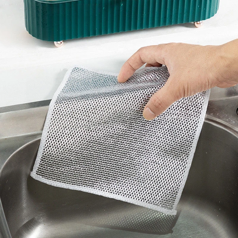 5/20pcs Silver Fiber Magic Kitchen Cloth, Thick Microfiber, Integrated Sponge, Steel Exfoliant, Resistant Kitchen Cleaning Cloth