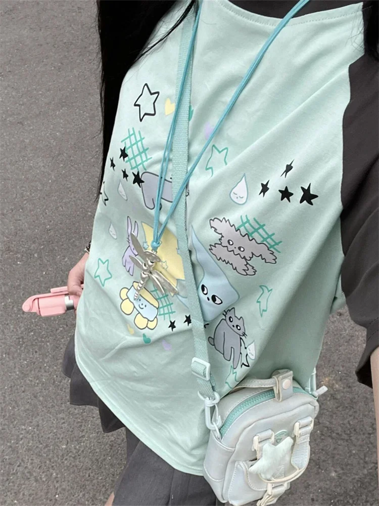 

Deeptown Y2K Japanese Style T-Shirt Women Harajuku Kawaii Anime Print Tee Oversized Korean Cute Sweet Girly Patchwork Top Summer