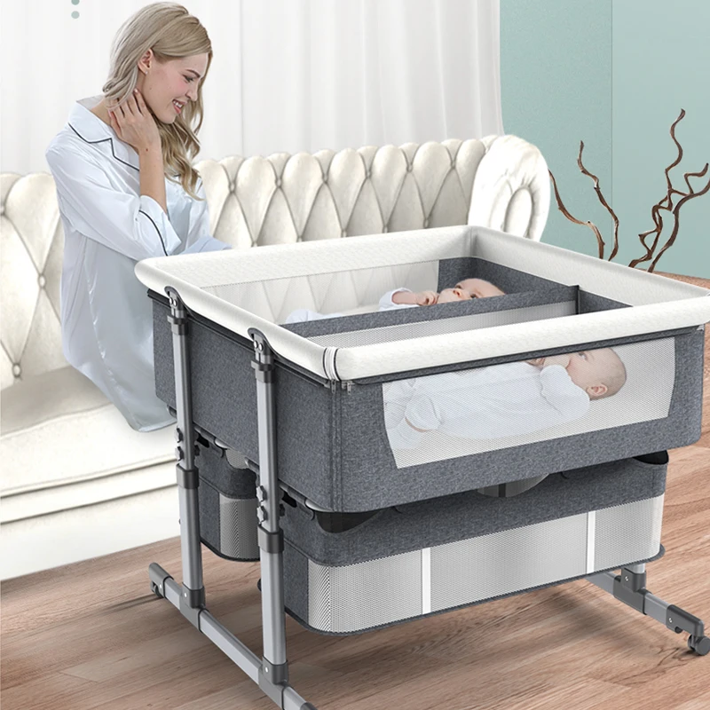 Berceau de jumeaux portable et amovible, grand lit pour bébé, réglable en  hauteur, BB