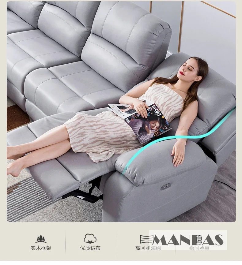 MINGDIBAO Electric / Manual Recliner Chair With Swivel and Rocking, Genuine Leather Multifunctional Accent Chair Relaxing