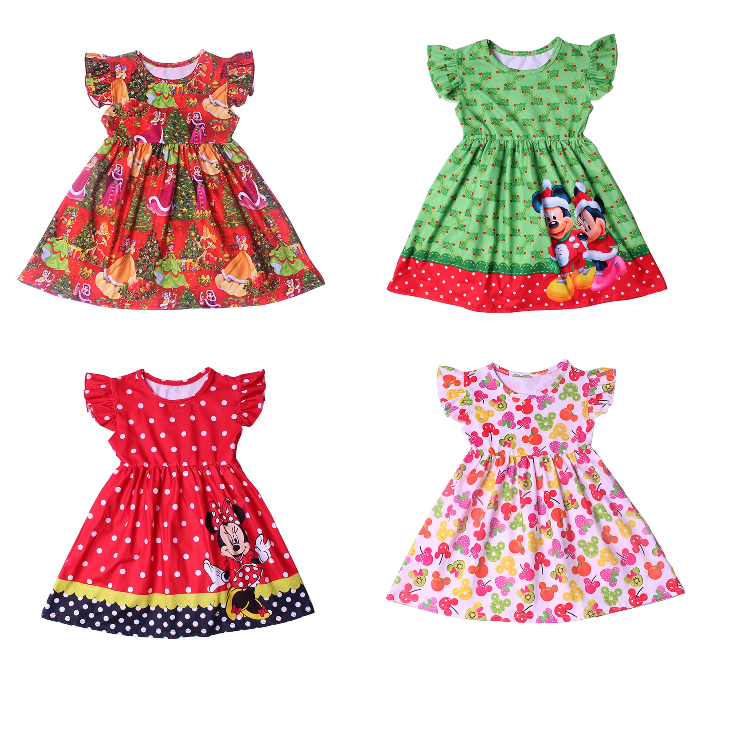 

Платье с диснеевскими Минни для девочек, Рождественская одежда в красный горошек для девочек, повседневная одежда с V-образным вырезом
