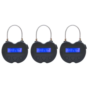 3X 스마트 타임 락 LCD 디스플레이 타임 락, USB 충전식 임시 타이머 자물쇠, 여행용 전자 타이머, 블랙