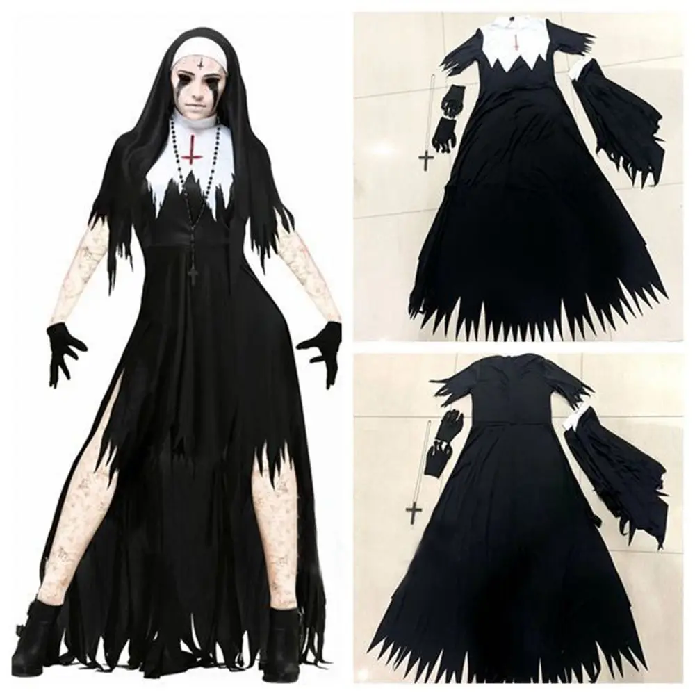 S-XL Halloween Nun Costume New Party Dress Anime Cosplay Costumes Halloween Costume Uniform Scary Jumpsuit Halloween