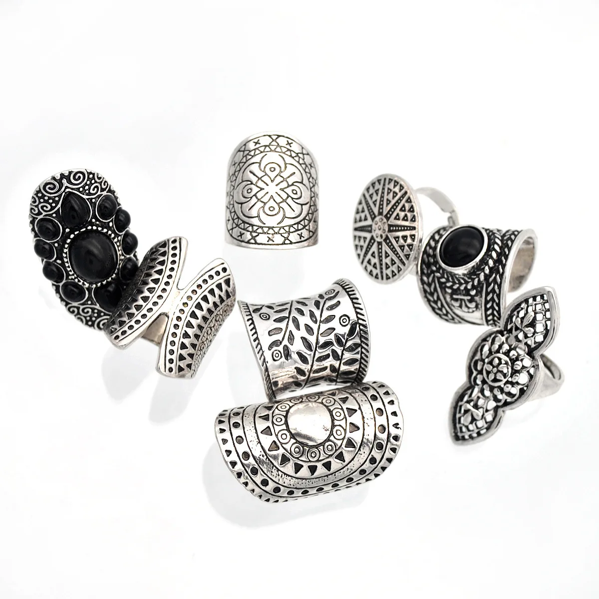 Ring Set Gold Color Rings Finger Ring Gold Color Ring Silver Ring Adjustable Rings Jewelry Accessories 8PCS Women Vintage Rings