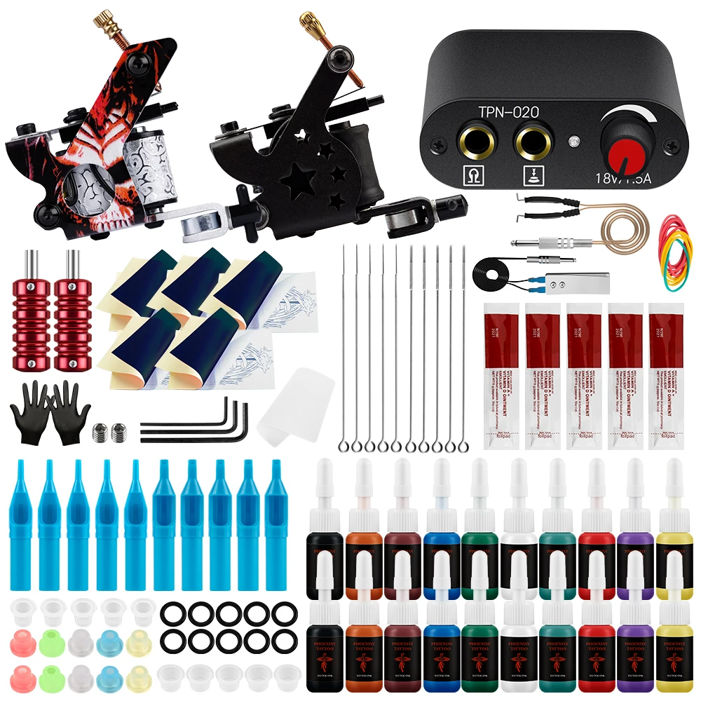 

Complete Coils Tattoo Machine Kit Power Supply with Inks Pigment and Tattoo Needles Tattoo Machine for Liner Shader Beginner Set