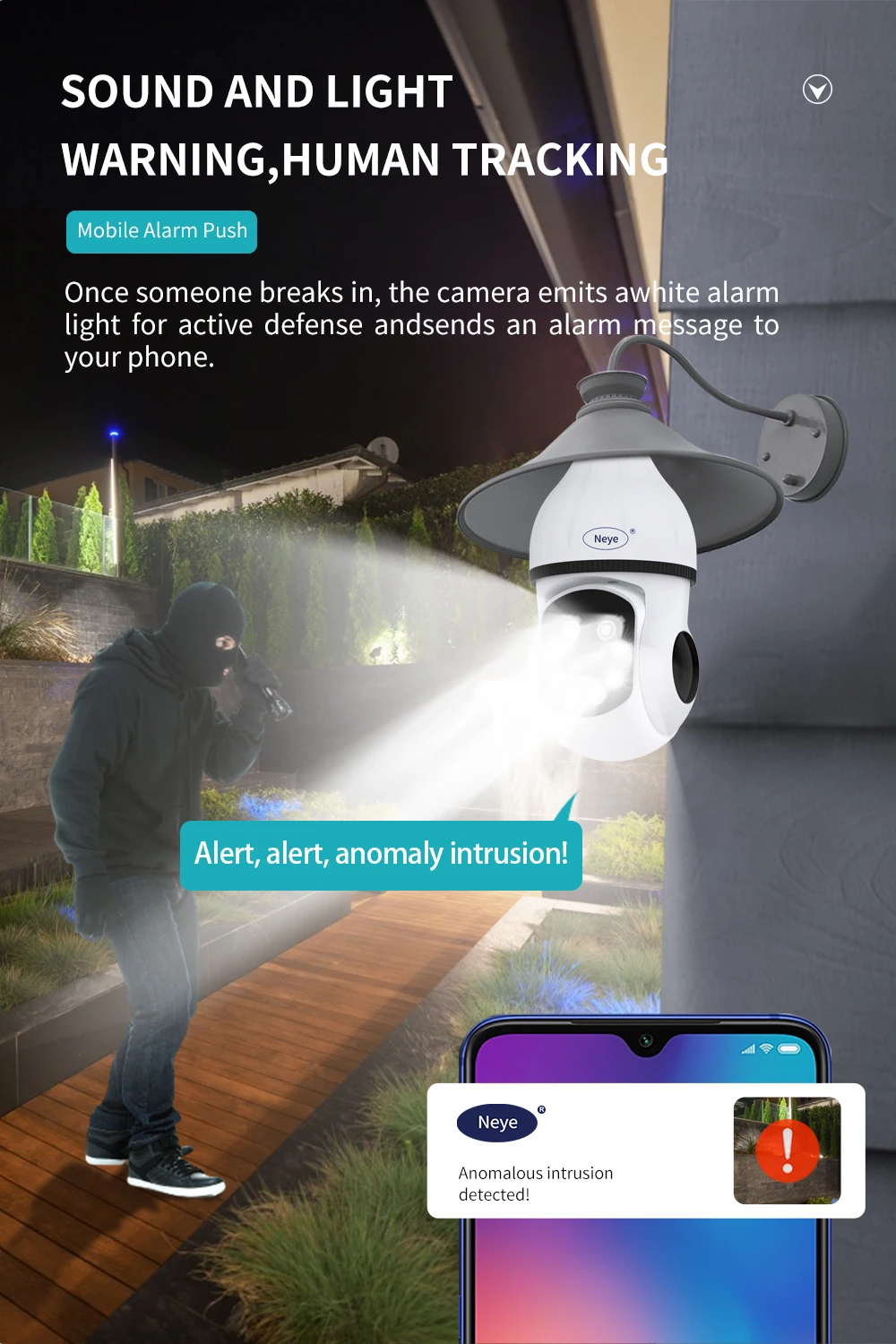 8 MP 4K WiFi Überwachungskamera Spotlight E27 Glühbirne Innenkamera Nachtsicht 360° ° Schwenk-Neige-IP-Kamera CCTV-Videokamera Neye3C APP – Detail 7