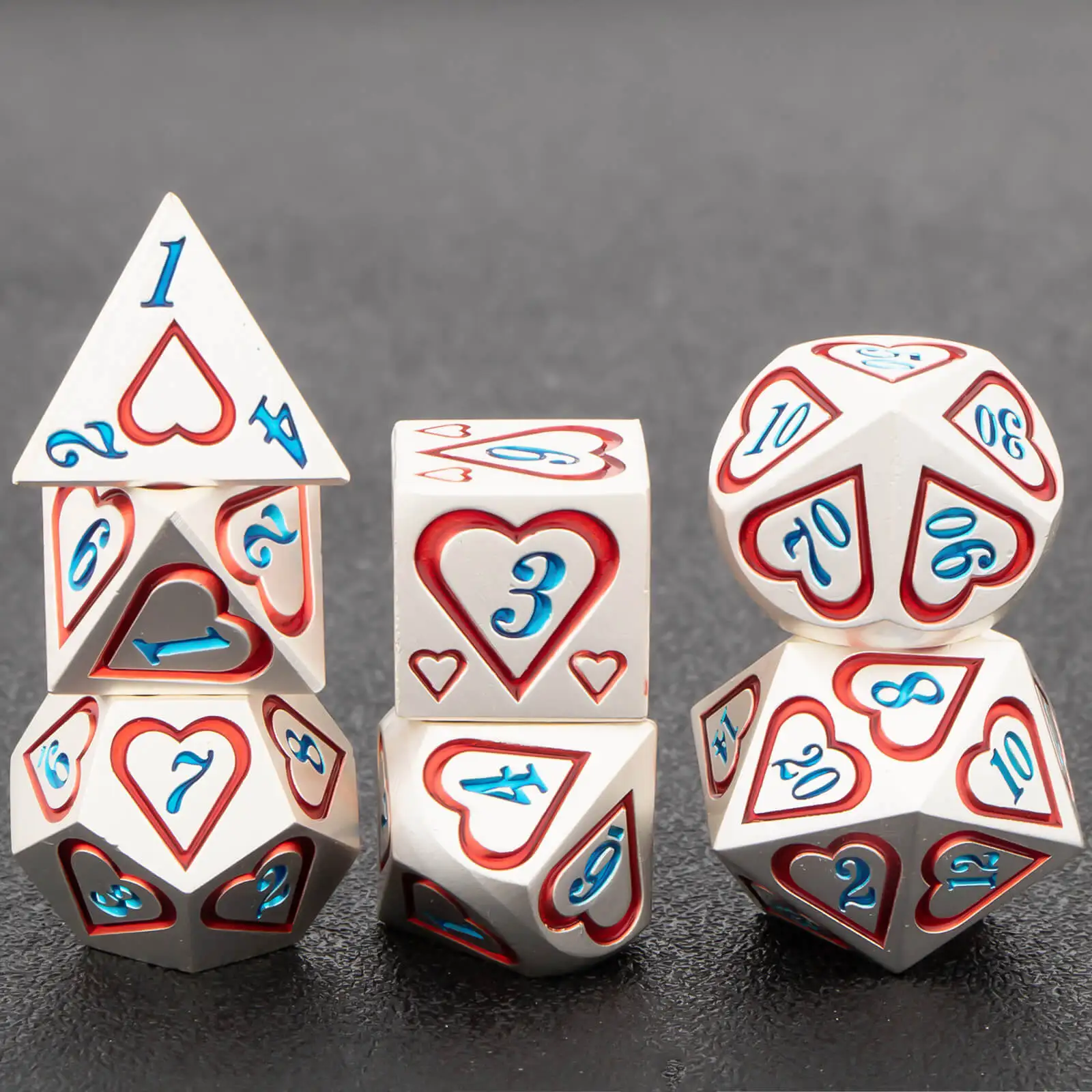 7 Pcs Love Heart DND Metal Dungeon and Dragon D&D Dice Set RPG D and D Role Playing Games Dice 4