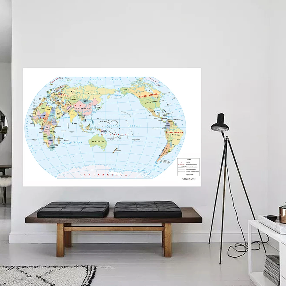 The World Map 225*150cm in English Wall Hanging Picture Vinly Painting Unframed Poster Decor Home Office School Supplies