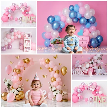 1st Birthday Backdrops Newborn Baby Pink Blue Balloon Baby Shower Cake Smash Photography Background Decors Photo Studio Props 1