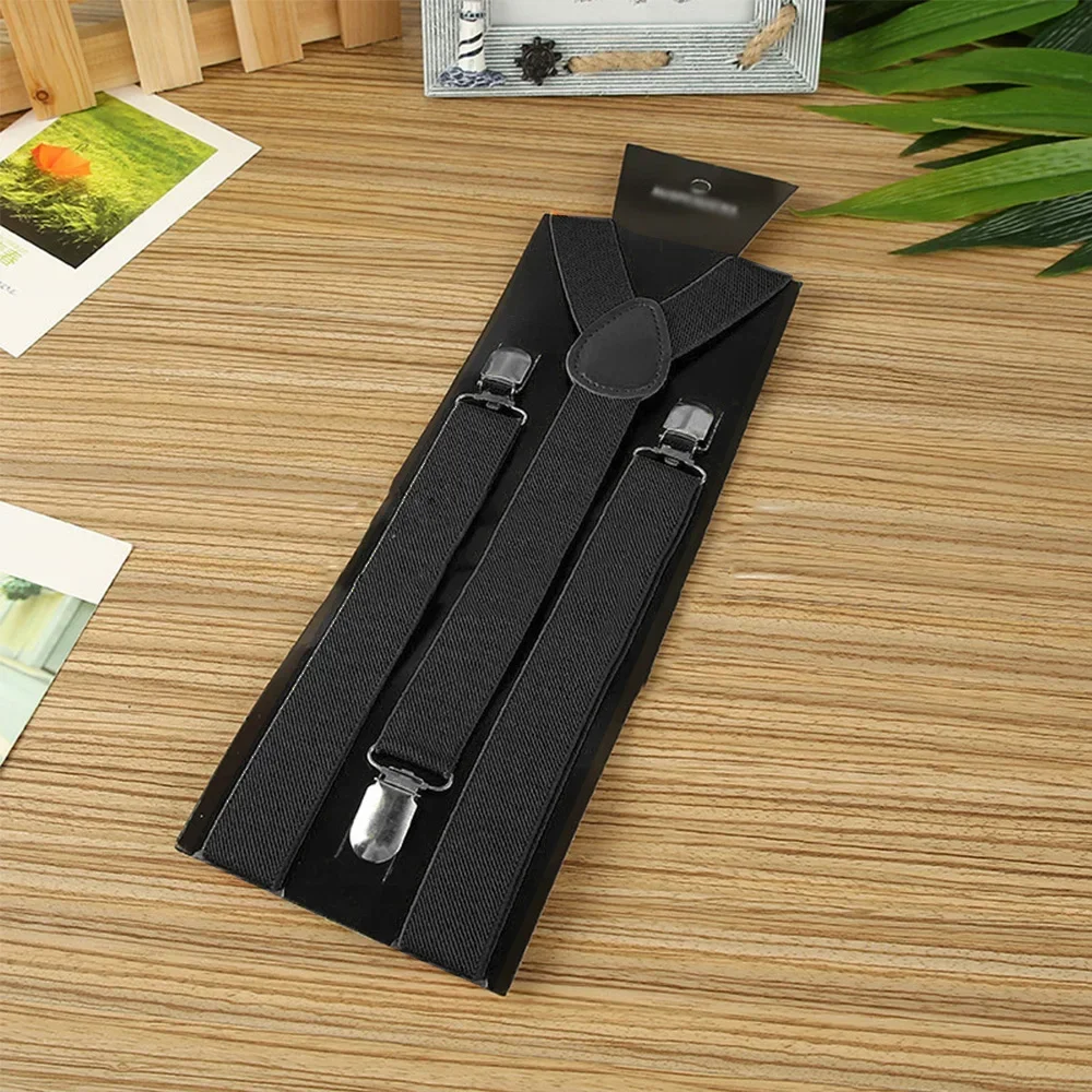Women Men Fashion Elastic Suspenders Black Adjustable Y-Back Classic Clip-on
