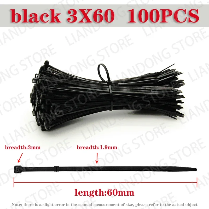 500pcs 3x60 3x80 3x100 3x120 3x150mm Assorted Self-locking Nylon Cable Ties Black Plastic Zip Tie Loop Wire Wrap Zip Ties cable ties nylon cable ties cable tie