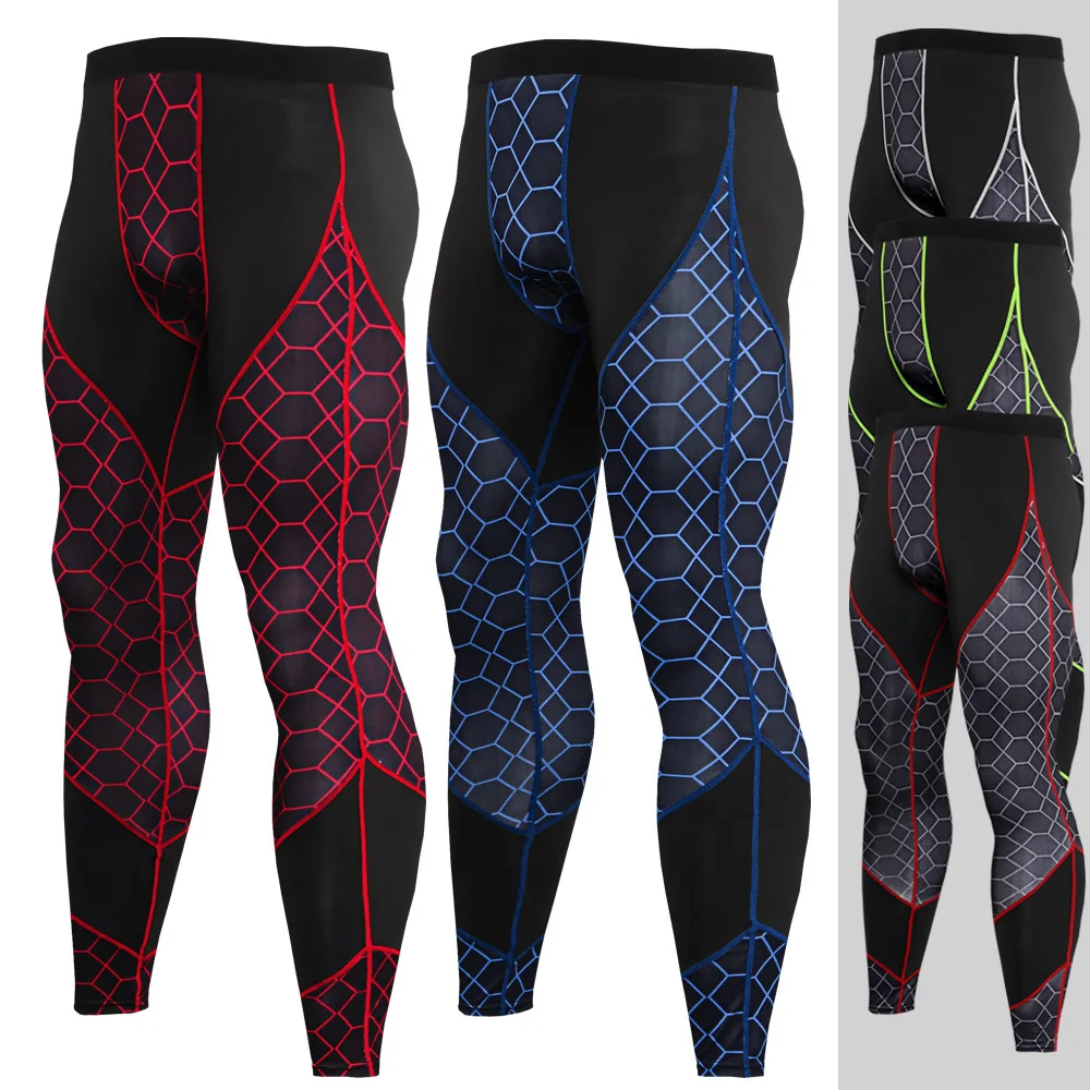 S-3XL Pantaloni sportivi da corsa Fiess da uomo Pantaloni da allenamento con pannelli stampati Leggings elastici ad asciugatura rapida traspiranti_voghion.com