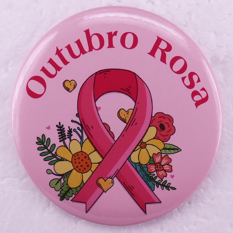 Nastro Rosa The Breast Cancer Awareness Month Pinback Button Pin Pink October ...