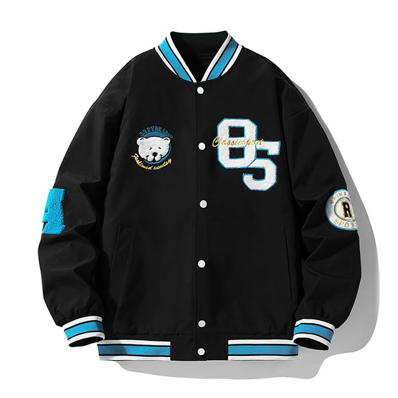 Мужская куртка-бомбер с вышивкой черная розовая или хаки бейсбольная куртка в