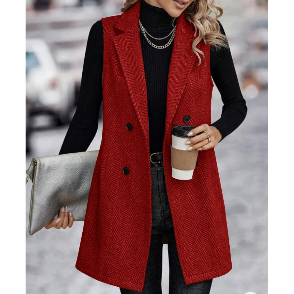 Women's Herringbone Vest Modern Style Autumn and Winter Matching Women's Sleeveless Jacket Double Breasted Lapel Coat Clothes women herringbone vest
