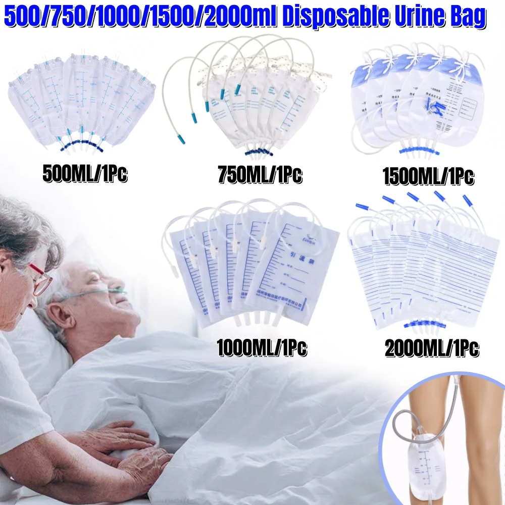5Pcs 500-2000ML Male Female Disposable Urine Bag Drainage Cathether Urine Collector Bag Urinal Incontinence Bedridden Patients