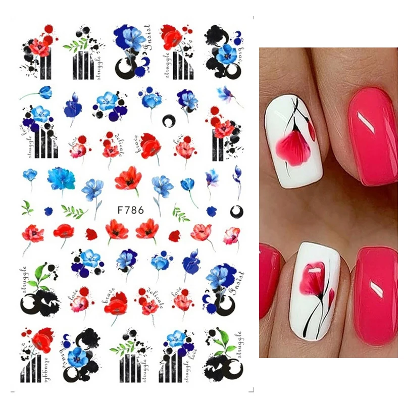 Maple Leaf Flower Gel Nail Sticker Rendering Nail Decals Sliders For Nails Black And White Butterfly Press On Nails Nail Supplie
