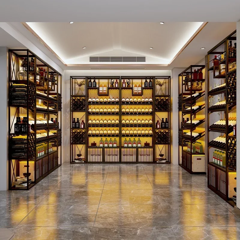 Glass Display Whiskey Cellar Liquor Coffe Organizer Assemble Cabinet Bar Furniture Wine Wall Modern Shelf Vitrina Bottle Storage