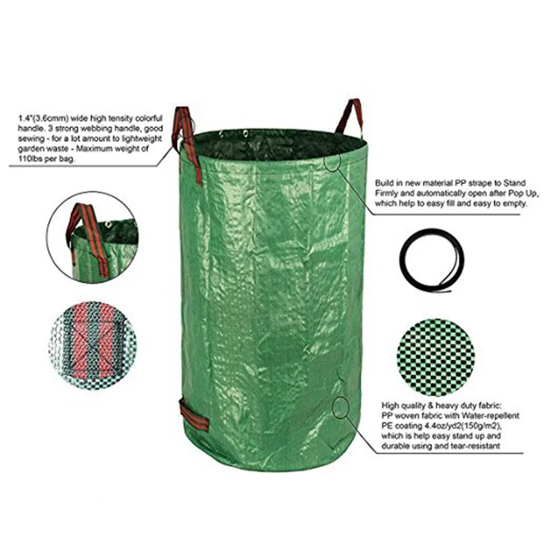 32/72 Gallon Large Capacity Heavy Duty Garden Waste Bag Durable Reusable Waterproof PP Yard Leaf Weeds Grass Container Storage
