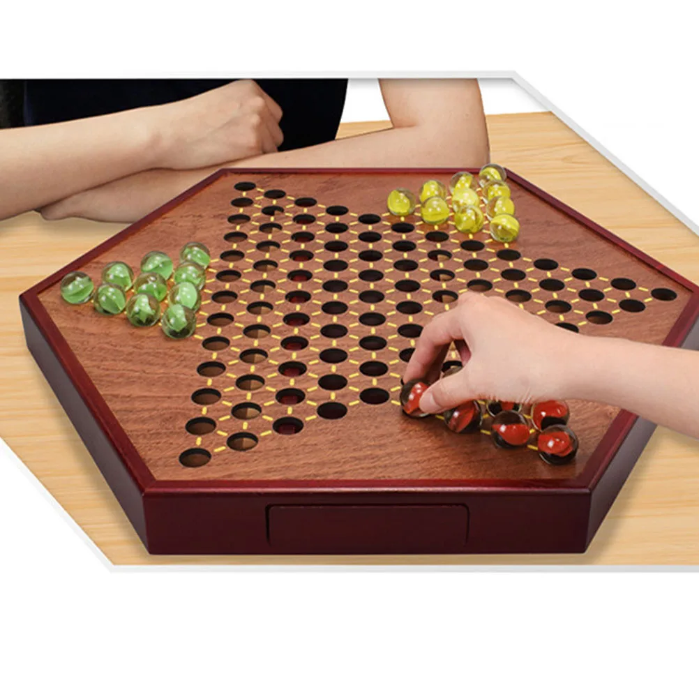 Buy Online Best Quality 1 Set Chinese Checkers Checkers Glass Ball Children Puzzle Marble Checkers Wooden Chess Set Board Game with Drawer Glass Marbles