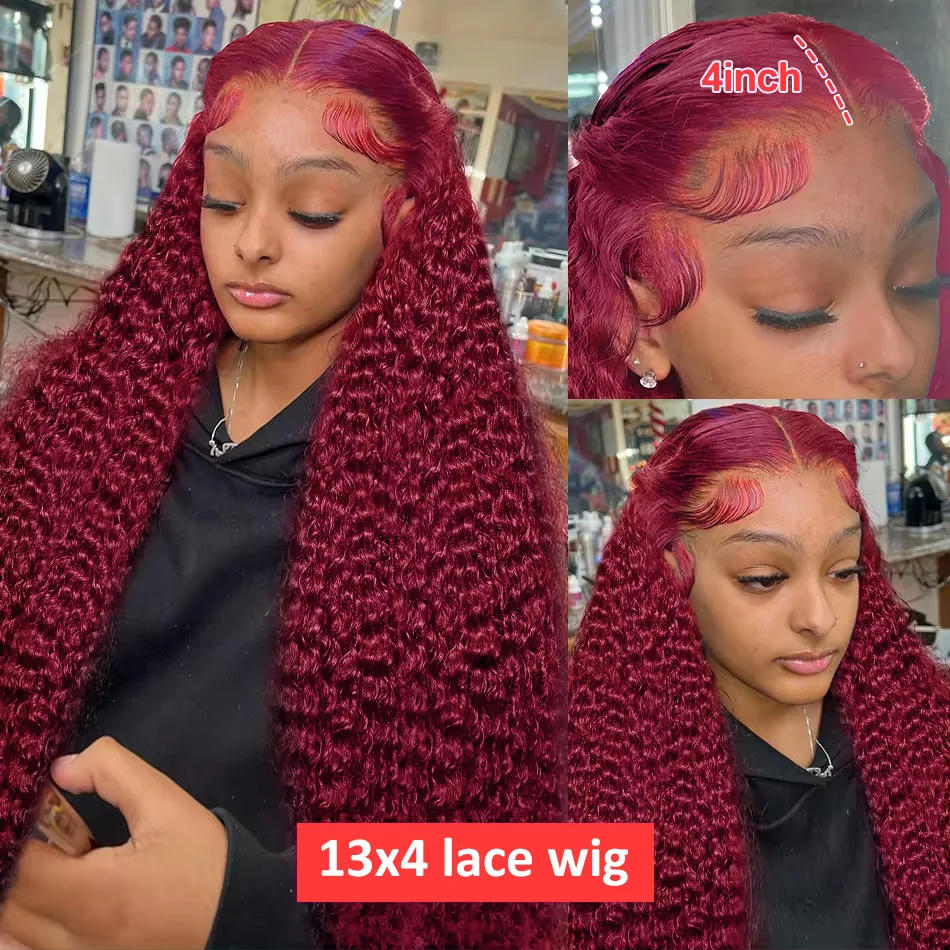 Human Hair Wig 40 Inch Deep Wave Curly Lace Frontal Brazilian Remy For Women