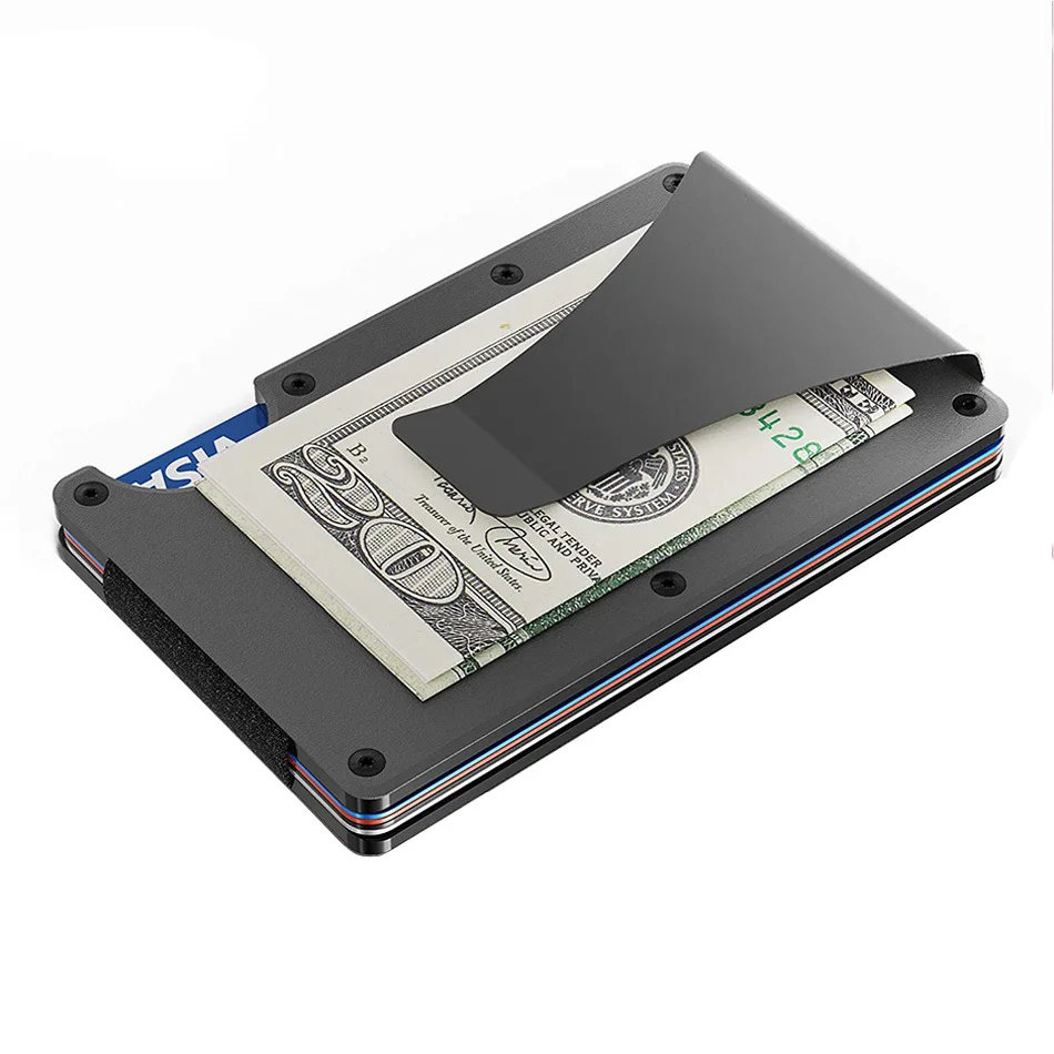 Money Clip Ridge Portafoglio Slim Wallet Credit Card Holder Metal