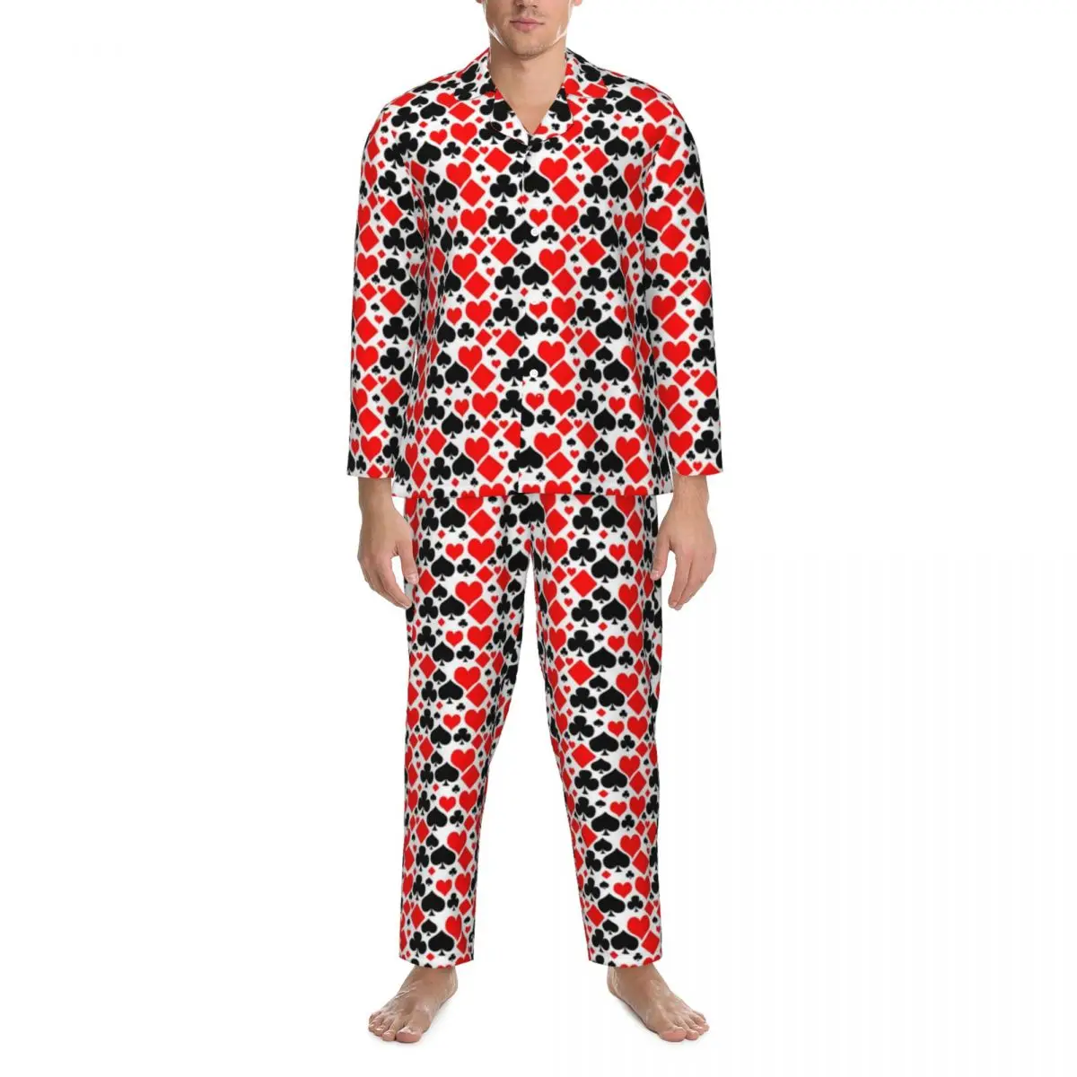 

Poker Print Pajama Set Spring Hearts Diamonds Clubs Spades Kawaii Sleep Sleepwear Men 2 Pieces Loose Oversized Graphic Nightwear