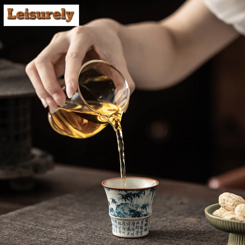 5pc Beige Ru Kiln Cracked Glaze Teacup Traditional Tea Bowl Tea Pair Tea-tasting Personal Cup Jianzhan Master Cups Teaware Craft