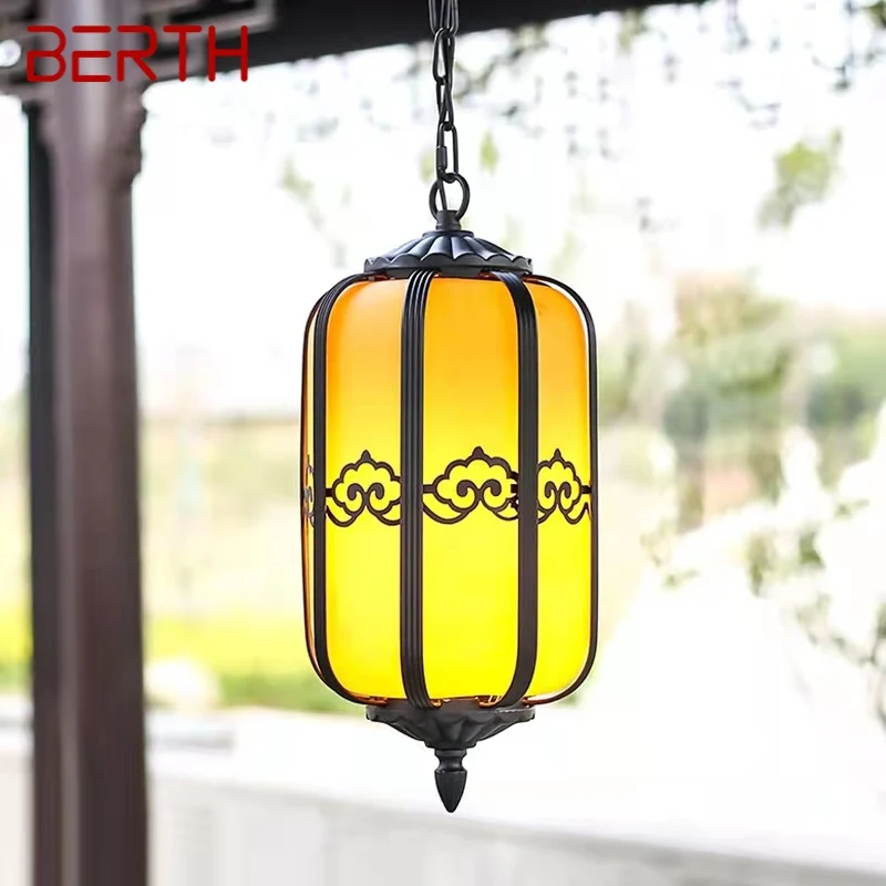 BERTH Classical Chinese Lantern Pendant Lamp Vintage Dolomite Outdoor LED Light Waterproof for Home Corridor Decor Electricity
