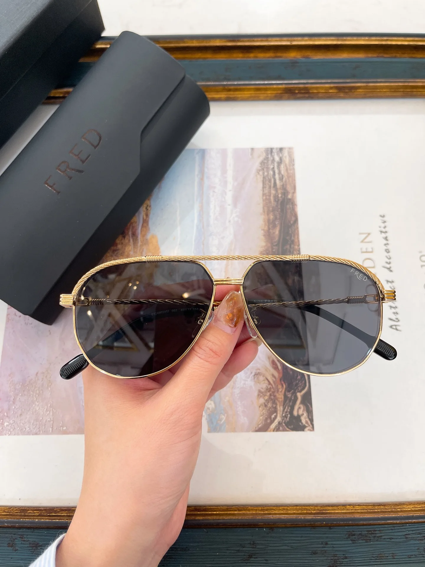 

TOM FRED GOLD PLATED FG40024U Luxury Metal Frame Pilot Men Sunglasses Classic Popular Driving Anti-Glare Women Couple Eyewear