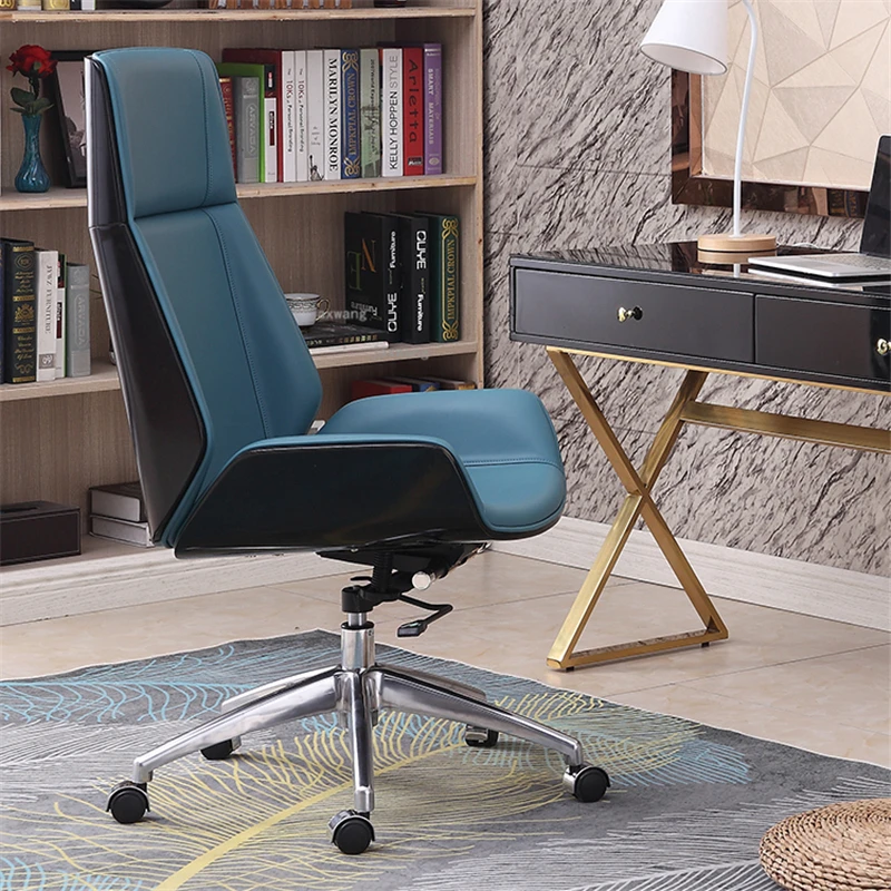 

Wooden High Backrest Office Chairs Leisure Leather Nordic Luxury Computer Office Chair Swivel Gaming Sillon Oficina Furniture
