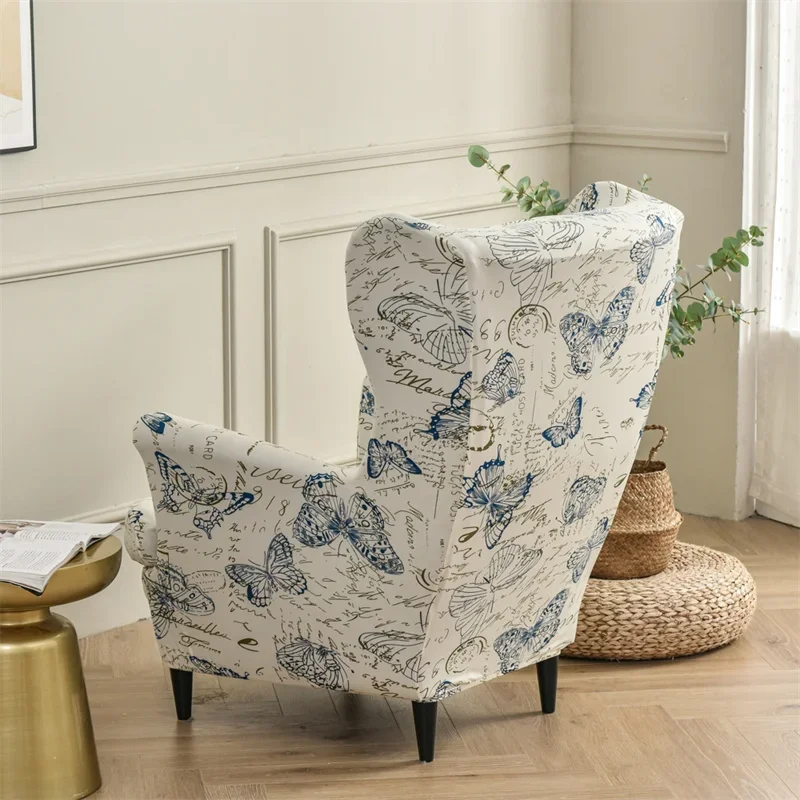 Floral Wing Chair Cover Stretch Spandex Armchair Slipcovers Removable Sofa Covers with Seat Cushion Cover Furniture Protector 5