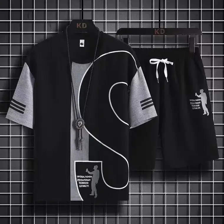 thumbnail image 1 of Conjuntos de camisetas y pantalones cortos para hombre, trajes deportivos con estampado gráfico, ropa de trabajo, conjunto de pantalones cortos para hombre con diseño de gofre, conjunto de 2 piezas, m, 1 of 5