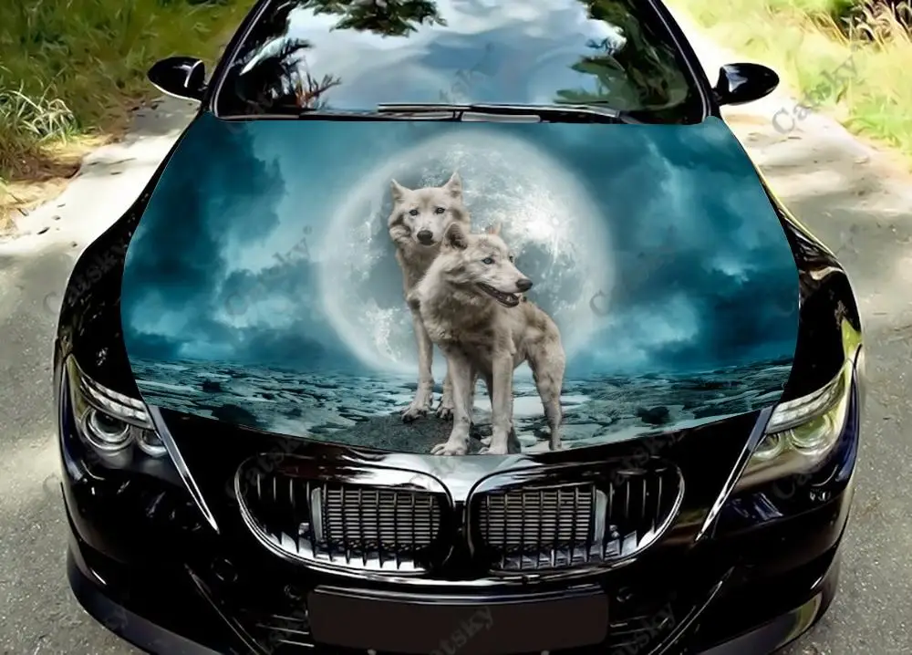 

Виниловые наклейки на капот автомобиля с изображением животных галактики волка, обмотка, пленка, наклейки на крышку двигателя, универсальные автомобильные аксессуары, защитные пленки на капот
